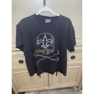 New Orleans Saints Who Dat Nation‎ Skull NFL Jeweled Oversize Tee